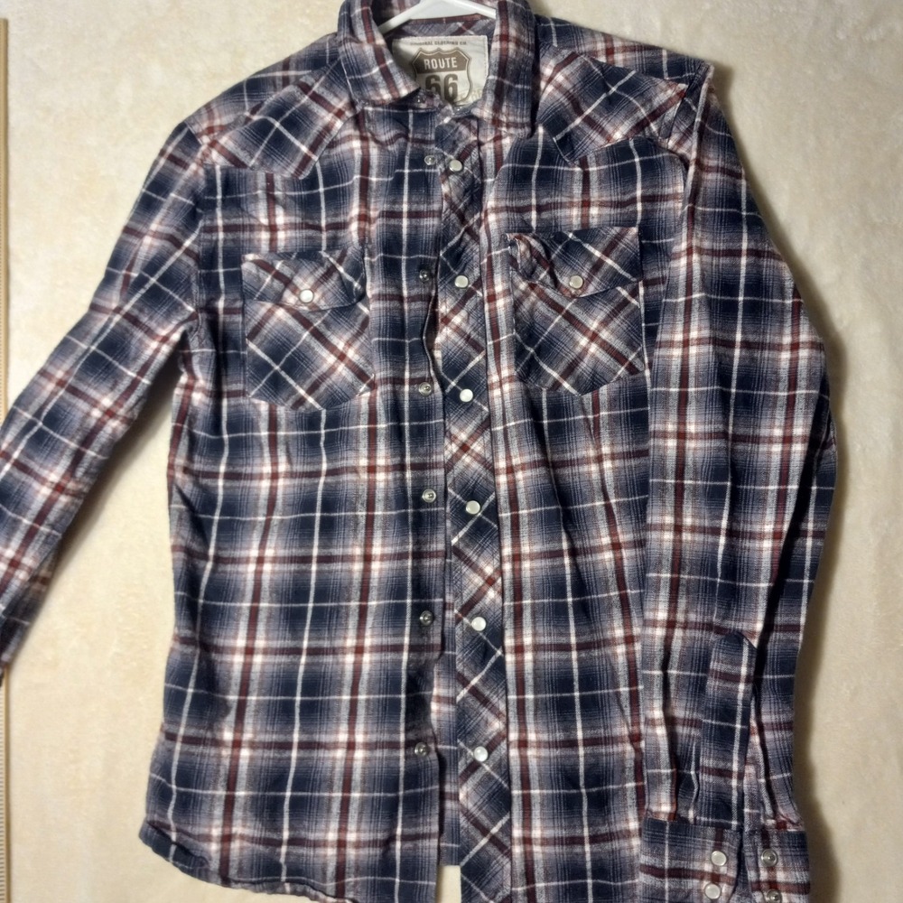 Route 66 Original Men's Long Sleeve Snap Button Plaid Flannel Shirt Sz MED